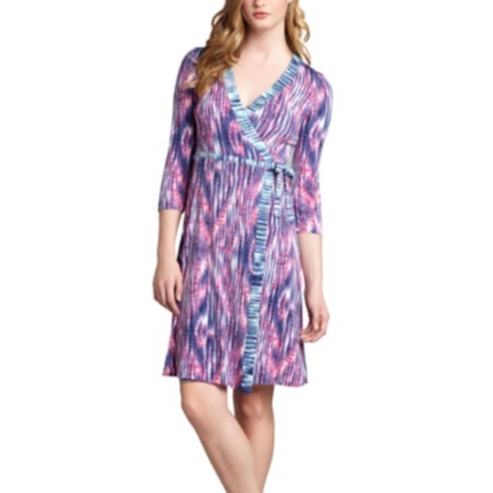 BCBGMaxAzria Azalea Contrast Ikat Print Wrap Dress • Business Casual • Size S